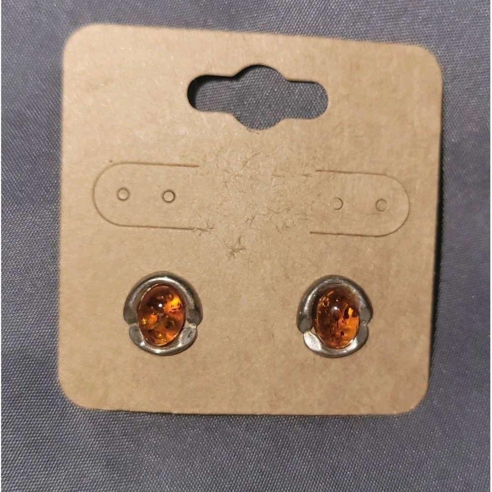 Natural Amber Sterling Silver Post Earrings Vintage 925